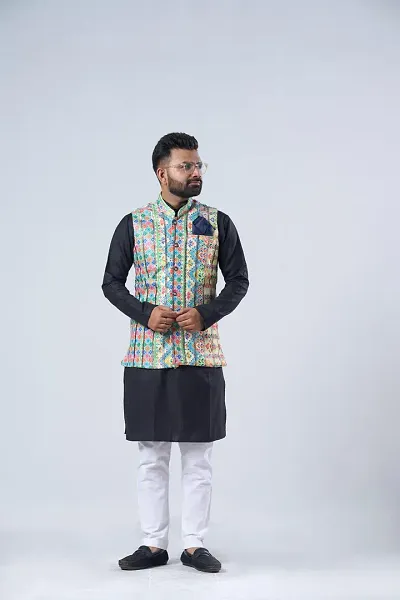 Elegant Cotton Blend Printed Ethnic Jacket For Men