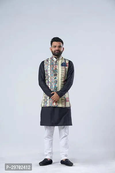 Elegant Cotton Blend Printed Ethnic Jacket For Men