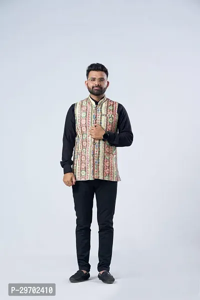 Elegant Cotton Blend Printed Ethnic Jacket For Men-thumb0