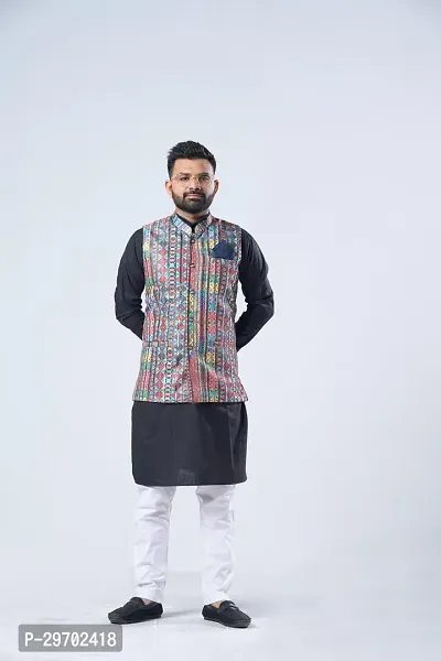 Elegant Cotton Blend Printed Ethnic Jacket For Men-thumb0