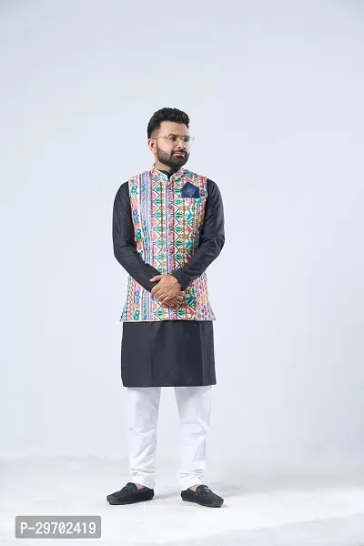 Elegant Cotton Blend Printed Ethnic Jacket For Men