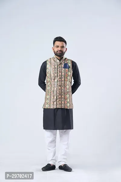 Elegant Cotton Blend Printed Ethnic Jacket For Men