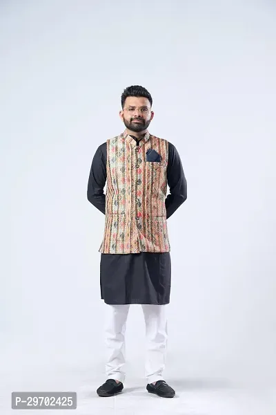 Elegant Cotton Blend Printed Ethnic Jacket For Men