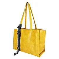 DANIEL CLARK Beautiful Leather Handbags for Girls and Women with Beautiful Tie | Stylish Crossbody Bag | Spacious Top Handle Handbag | Gift for women | (Yellow)-thumb1