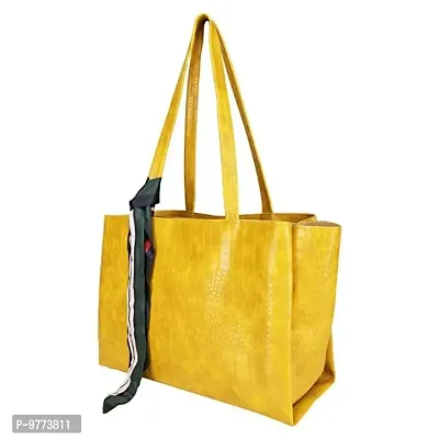 DANIEL CLARK Beautiful Leather Handbags for Girls and Women with Beautiful Tie | Stylish Crossbody Bag | Spacious Top Handle Handbag | Gift for women | (Yellow)-thumb2
