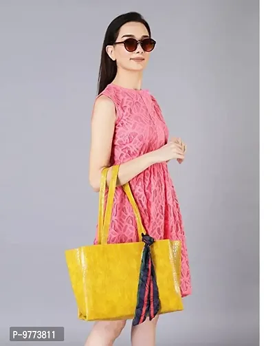 DANIEL CLARK Beautiful Leather Handbags for Girls and Women with Beautiful Tie | Stylish Crossbody Bag | Spacious Top Handle Handbag | Gift for women | (Yellow)-thumb5