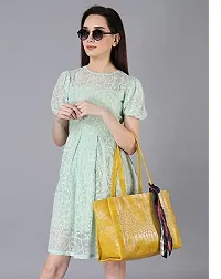 DANIEL CLARK Beautiful Leather Handbags for Girls and Women with Beautiful Tie | Stylish Crossbody Bag | Spacious Top Handle Handbag | Gift for women | (Yellow)-thumb3