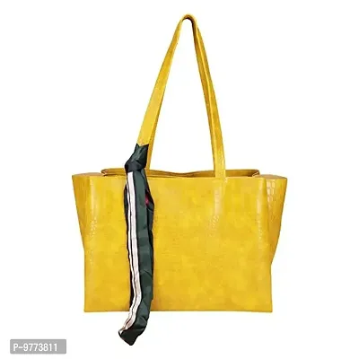 DANIEL CLARK Beautiful Leather Handbags for Girls and Women with Beautiful Tie | Stylish Crossbody Bag | Spacious Top Handle Handbag | Gift for women | (Yellow)-thumb0