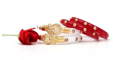 ANMOL BANGLES Plastic Gold Plated Red  White Coloured Shakha Pola Bangle Set for Women Pack of 4 Pieces-thumb2