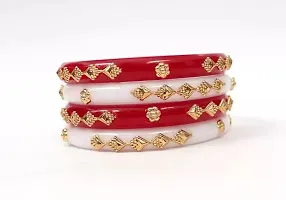 ANMOL BANGLES Plastic Gold Plated Red  White Coloured Shakha Pola Bangle Set for Women Pack of 4 Pieces-thumb1