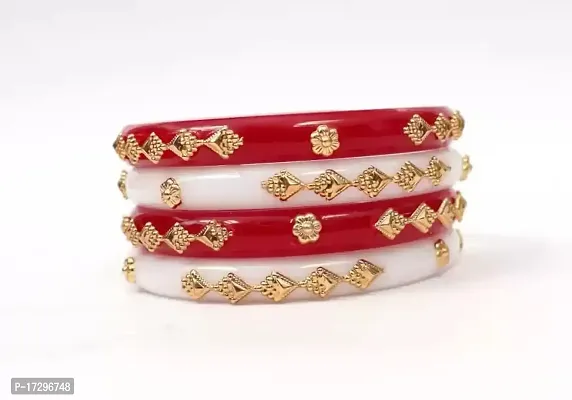 ANMOL BANGLES Plastic Gold Plated Red  White Coloured Shakha Pola Bangle Set for Women Pack of 4 Pieces-thumb2