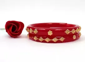 ANMOL BANGLES Plastic Gold Plated Red  White Coloured Shakha Pola Bangle Set for Women Pack of 4 Pieces-thumb3