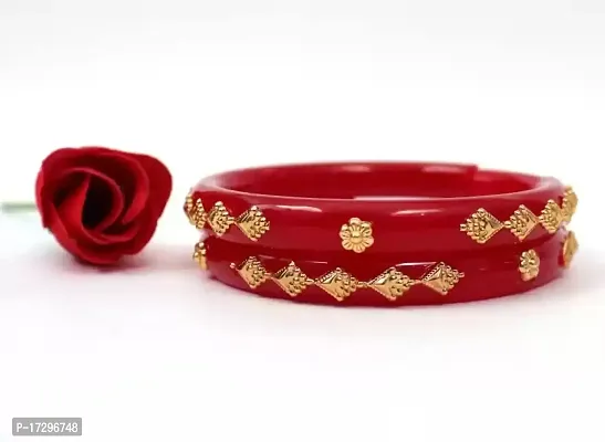 ANMOL BANGLES Plastic Gold Plated Red  White Coloured Shakha Pola Bangle Set for Women Pack of 4 Pieces-thumb4