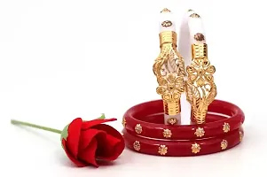 ANMOL BANGLES Plastic Gold Plated Red  White Coloured Shakha Pola Bangle Set for Women Pack of 4 Pieces-thumb1