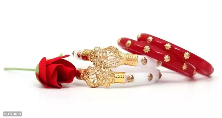 ANMOL BANGLES Plastic Gold Plated Red  White Coloured Shakha Pola Bangle Set for Women Pack of 4 Pieces-thumb3