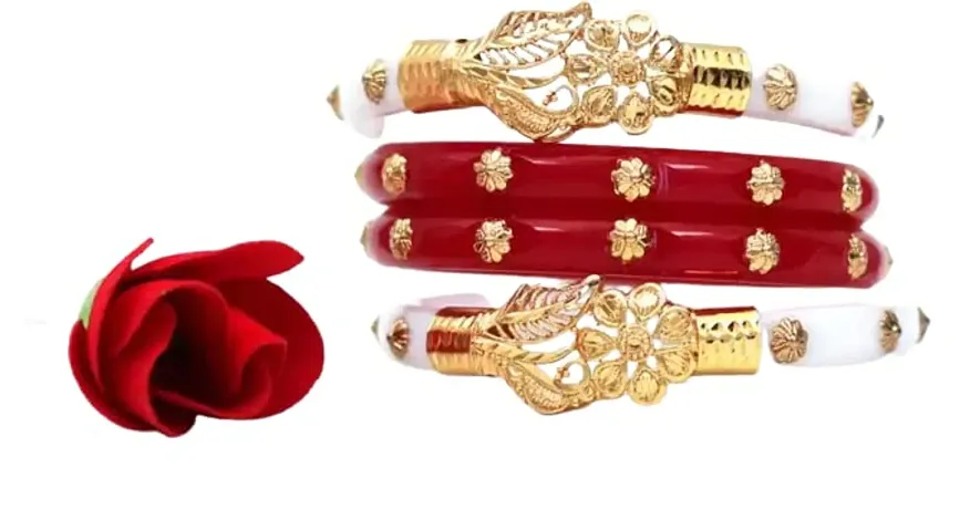 ANMOL BANGLES Plastic Plated Coloured Shakha Pola Bangle Set for Women Pack of 4 Pieces