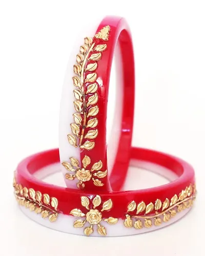 Red Partywear Plastic Artificial Stone Bangles