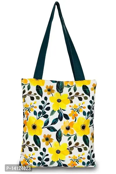 Planet Earth 100% Cotton Canvas Tote /Grocery/Shopping /Shoulder Bags for Women with Zipper Reusable and Washable Printed designer Eco Friendly Tote Multipurpose Bags with Inner Pockets (Color : Yellow, Size: 15x 12.5 Inch)-thumb0