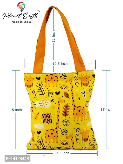Planet Earth Designer Large Canvas Tote Bags for Girls and Women | Travel Bag for Women, College Handbags for Girls Stylish | Shoulder Bag for Women with Zip for Shopping, Beach, Office, Grocery (Yellow)-thumb5