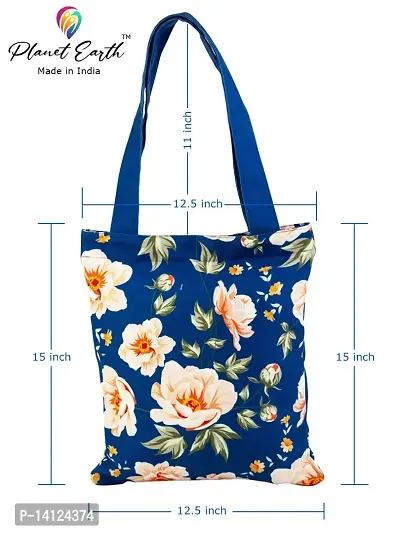 PlanetEarth Designer Large Canvas Tote Bags for Women | Travel Bag for Women, College Handbags for Girls Stylish | Shoulder Bag for Women with Zip for Shopping, Beach, Office, Grocery (BLUE)-thumb4