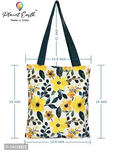 Planet Earth 100% Cotton Canvas Tote /Grocery/Shopping /Shoulder Bags for Women with Zipper Reusable and Washable Printed designer Eco Friendly Tote Multipurpose Bags with Inner Pockets (Color : Yellow, Size: 15x 12.5 Inch)-thumb4