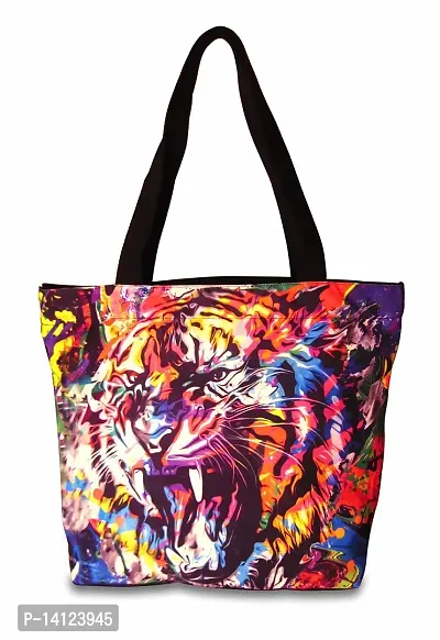 Planet Earth 100% Cotton Canvas Tote /Grocery/Shopping /Shoulder Bags with Zipper Reusable and Washable Printed designer Eco Friendly Tote Multipurpose Bags with Inner and Outer Pockets? (Group 8)-thumb4