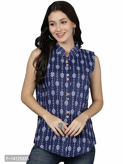 Planet Earth Pure Cotton Printed Top for Women and Girls (Medium, Indigo)-thumb1