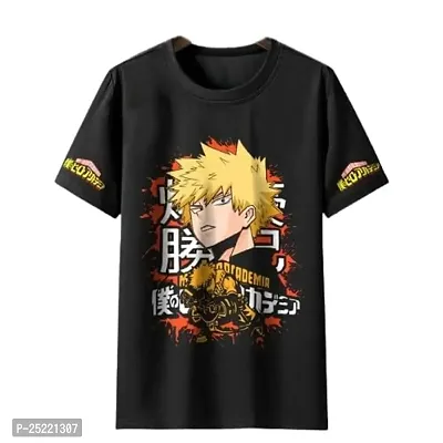 On Trend Round Neck Half Sleeves Regular fit Katsuki Anime Printed Tshirt Unisex Polyester T-Shirt for Mens and Womens,Color-Black (X-Large) (X-Large)-thumb0