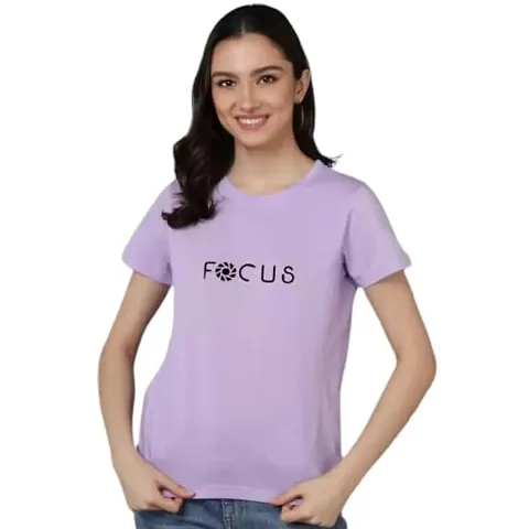 On Trend Round Neck Half Sleeves Regular fit Focus Text Printed T Shirt for Womens