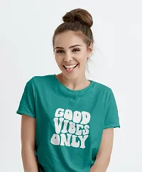 On Trend Round Neck Half Sleeves Regular Good Vibes Textograph Printed T-Shirt Unisex Tshirt for Mens and Womens (Large, Seafoam Blue)-thumb2