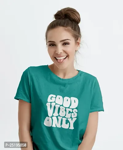 On Trend Round Neck Half Sleeves Regular Good Vibes Textograph Printed T-Shirt Unisex Tshirt for Mens and Womens (Large, Seafoam Blue)-thumb3