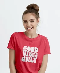 On Trend Round Neck Half Sleeves Regular Good Vibes Textograph Printed T-Shirt Unisex Tshirt for Mens and Womens (Large, Red)-thumb2