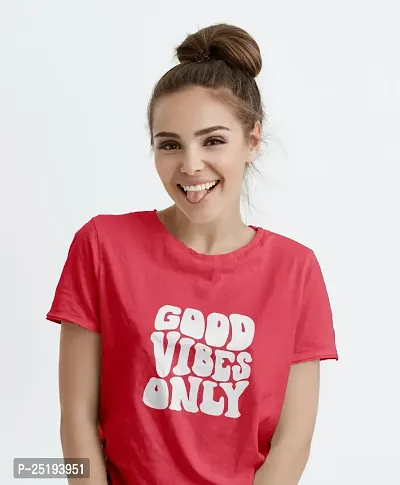 On Trend Round Neck Half Sleeves Regular Good Vibes Textograph Printed T-Shirt Unisex Tshirt for Mens and Womens (Large, Red)-thumb3