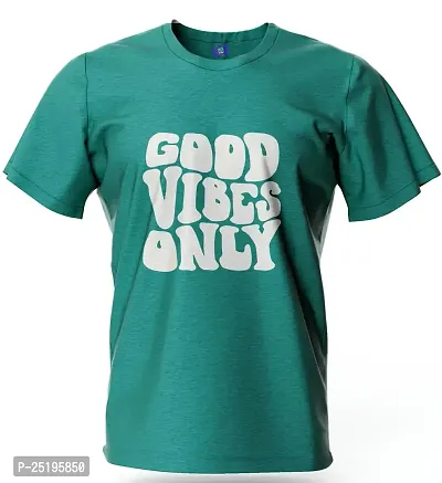 On Trend Round Neck Half Sleeves Regular Good Vibes Textograph Printed T-Shirt Unisex Tshirt for Mens and Womens (Large, Seafoam Blue)-thumb0