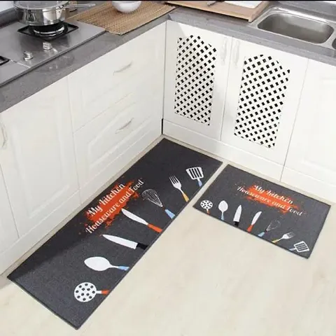 Bhuvan Handloom Digital Washable Kitchen Floor Mat Runner/Rug/Carpet/mat with Anti Skid Latex Backing, Combo Pack (18x55 & 17x26 inch)