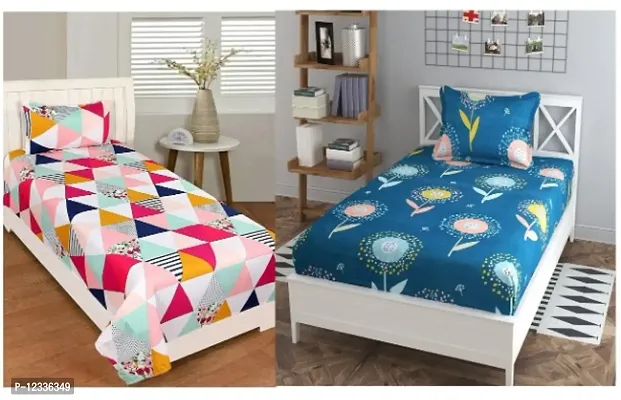 Stylish Cotton Printed Single Bedsheet with pillow cover Pack of 2