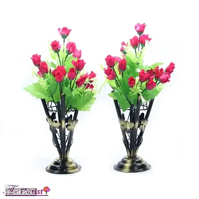 21 kali small roses maroon Lilies Flower WITH IRON STAND pack of 2