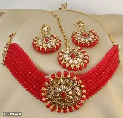 Stylish Red Alloy Beads Jewellery Set For Women-thumb0