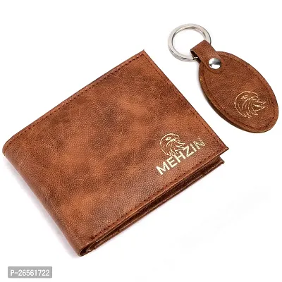 MEHZIN Men Formal Tow Tone Tan Artificial Leather Wallet  Key Ring 2Pcs Combo Gift Set  (8 Card Slots) Wallet  Key Ring Combo Gift Set . Style-194