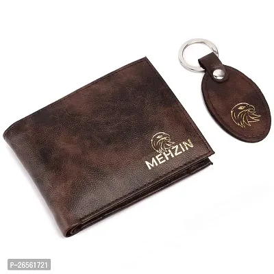 MEHZIN Men Formal Tow Tone Brown Artificial Leather Wallet  Key Ring 2Pcs Combo Gift Set  (8 Card Slots) Wallet  Key Ring Combo Gift Set . Style-193