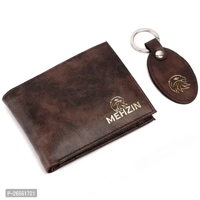 MEHZIN Men Formal Tow Tone Brown Artificial Leather Wallet  Key Ring 2Pcs Combo Gift Set  (8 Card Slots) Wallet  Key Ring Combo Gift Set . Style-193-thumb0