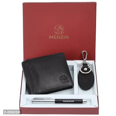 MEHZIN Men Formal Wallet,Key Ring  Pen Combo Gift Set Black Genuine Leather RFID Wallet  (13 Card Slots) Wallet,Key Ring  Pen 3Pcs combo Gift Set. Style-125-thumb0