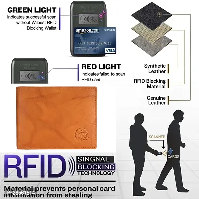 MEHZIN Men Formal Wallet  Key Ring Combo Gift Set Tan Genuine Leather RFID Wallet  (8 Card Slots) Style 133 Key ring-thumb3