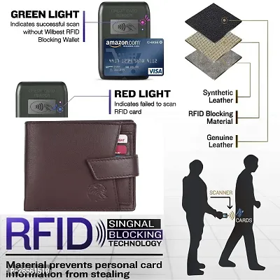 MEHZIN Men Formal Wallet  Key Ring Combo Gift Set Brown Genuine Leather RFID Wallet  (8 Card Slots ) Style 129 Key ring-thumb3
