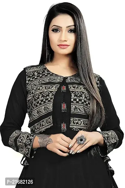 Women's Rayon Printed Anarkali Kurti with Short Jacket