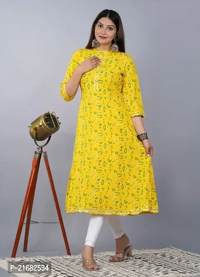 Printed Kurti for Women Gawn (M, Yellow)-thumb2