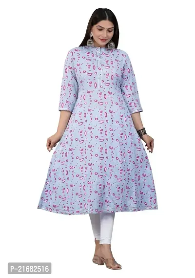 Printed Kurti for Women Gawn (XL, Aqua Blue)-thumb0