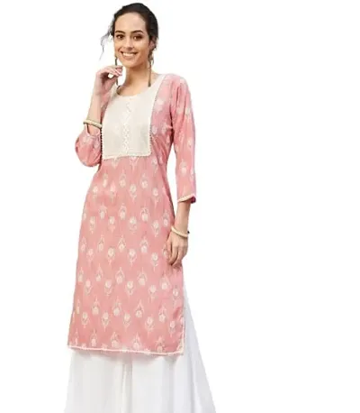 Emborded krti for Women with lace Work (Medium, Pink)