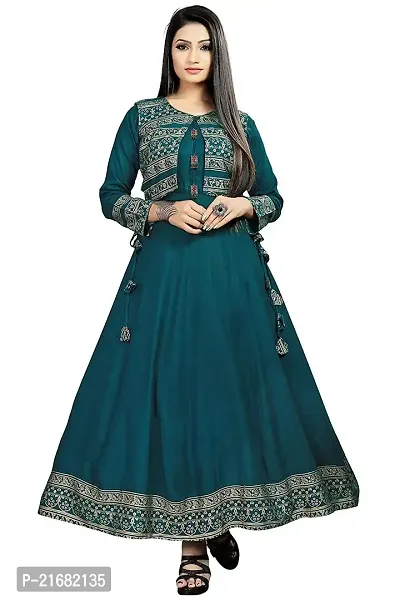 Women's Rayon Printed Anarkali Kurti with Short Jacket-thumb0