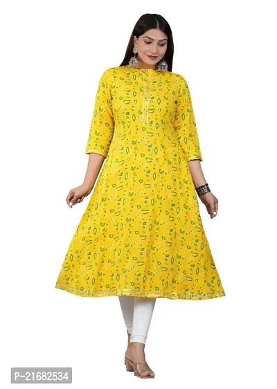 Printed Kurti for Women Gawn (M, Yellow)